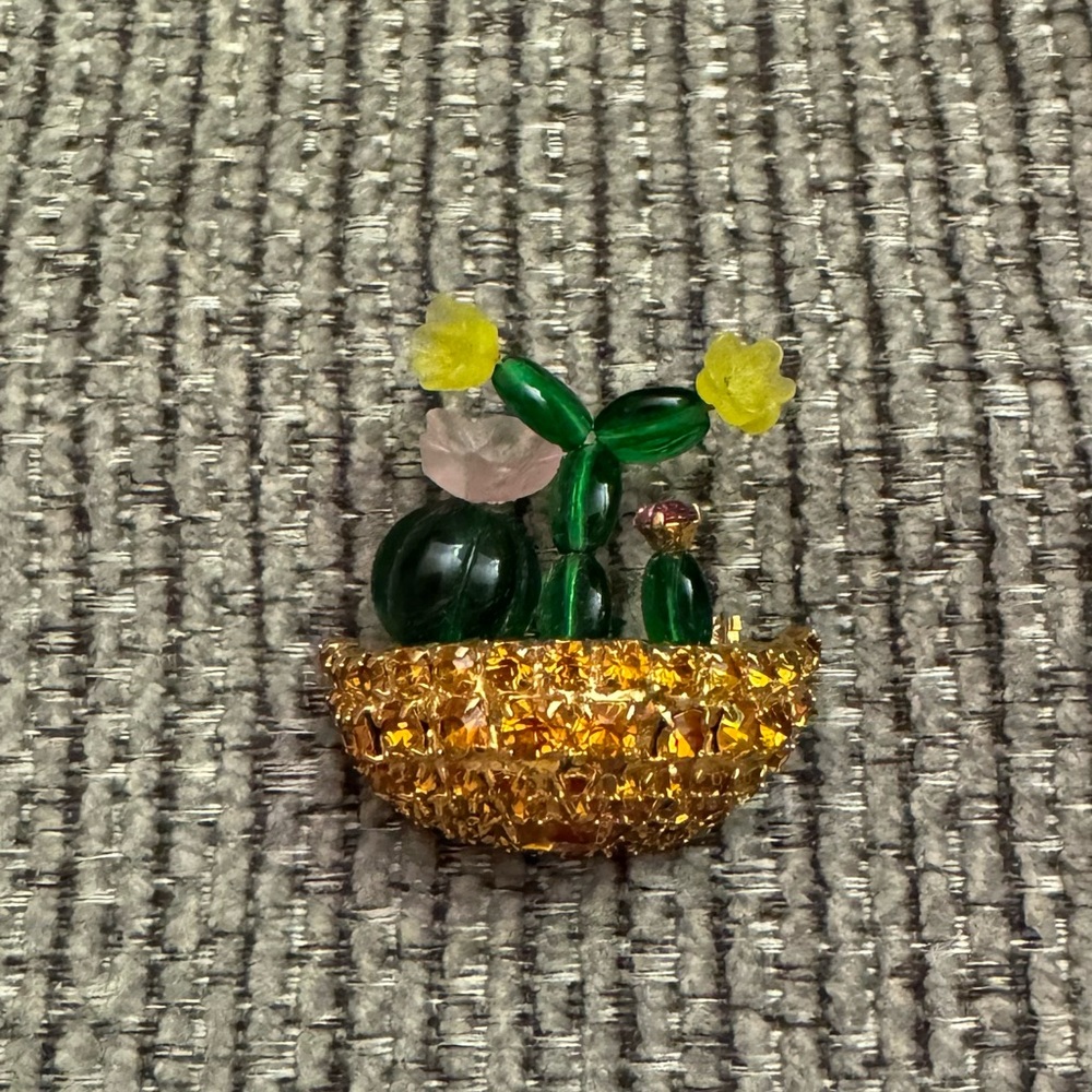 Colorful Beaded Cactus Brooch